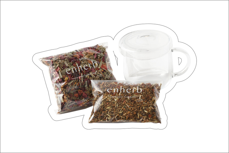 〈enherb〉秋のインナービューティーセット［黒豆ごぼう茶（45g）、クランベリーしょうが茶 ぽかぽかしたい時に（45g）、ハーブティーカップ（270mL）］
