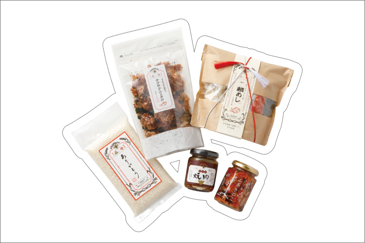 〈AKOMEYA TOKYO〉周年限定セット［炊き込みごはんの素 鯛めし（2合炊き用）、サクサクふりかけ かつお（30g）、メッセージ米 ありがとう（300g）、かける焼肉（130g）、ピリ辛山菜きのこ（150g）］