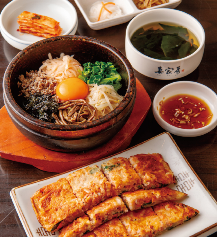 菜の花石焼ビビンバ＆桜エビチヂミ