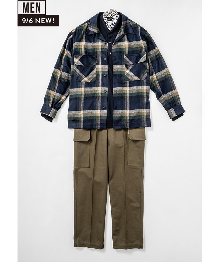 MEN〈TOMORROWLAND×PENDLETON〉アウター〈TOMORROWLAND〉ポロシャツ、カーゴパンツ〈TOMORROWLAND ×fratelli luigi〉スカーフ