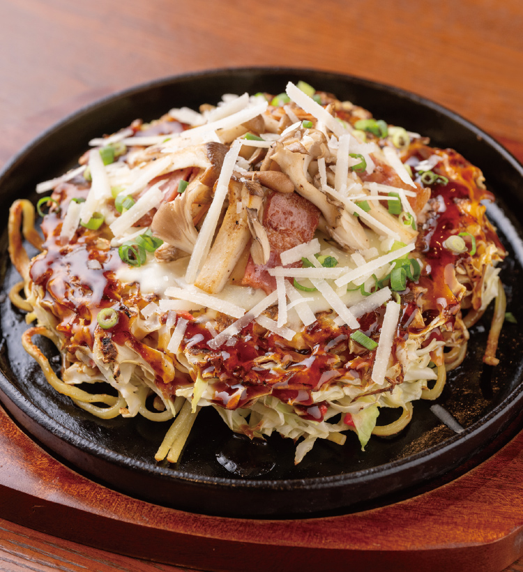 3種キノコとベーコンチーズのモダン焼き