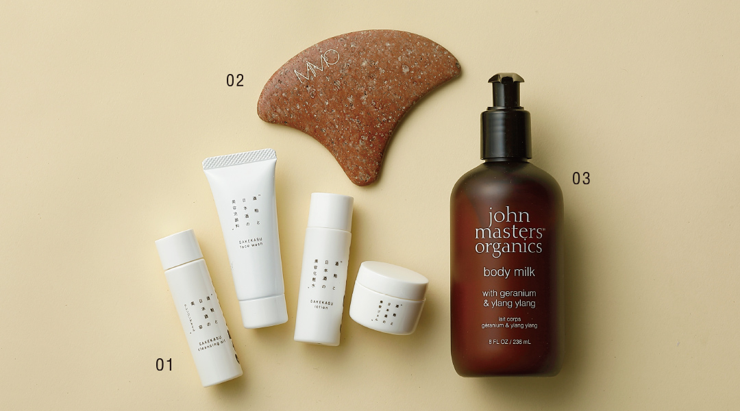 〈AKOMEYA TOKYO〉酒粕と日本酒のスキンケアミニセット 〈MiMC〉スキントレーナー 〈john masters organics〉G&Yボディミルク