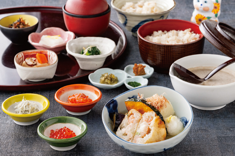 海老ねぎとろろ揚げ膳（6種の薬味付）