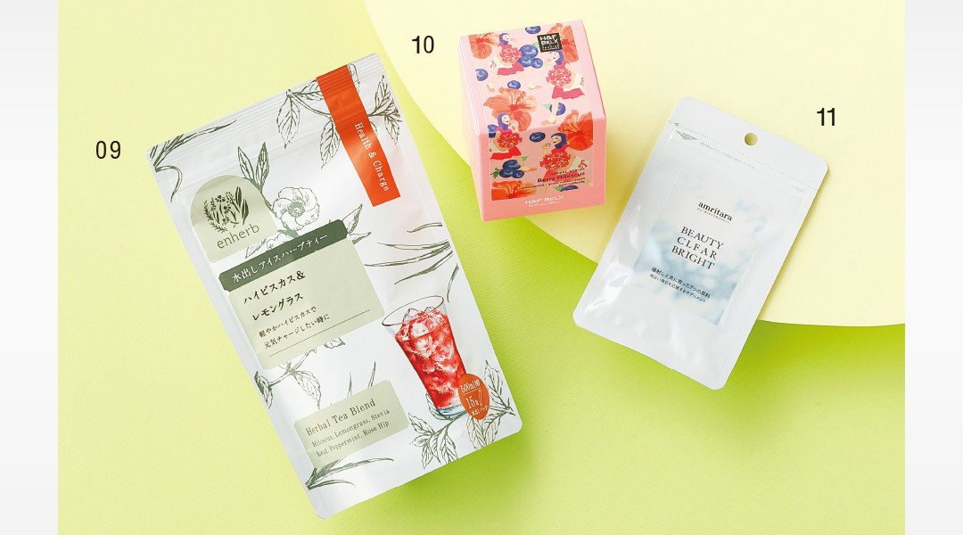 〈enherb〉水出しアイスハーブティー ハイビスカス＆レモングラス〈H&F BELX〉ベリーハイビスカスルイボスティー〈amritara〉ビューティークリアブライト